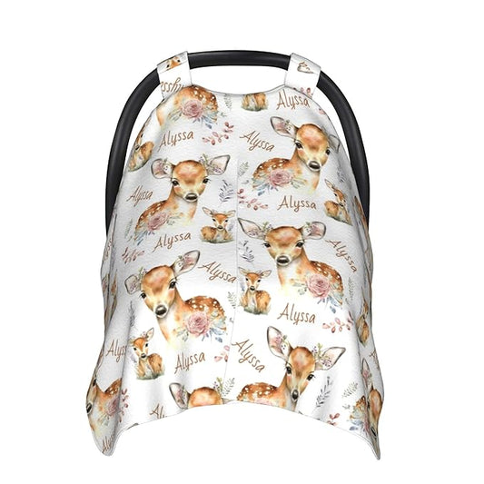 Personalized Winter Carseat Cover for Baby Custom Name Car Seat Canopy for Newborn Baby Boys Girls 2 in 1 Mom Nursing Breastfeeding Covers Deer Minky Baby Carrier Stroller Covers