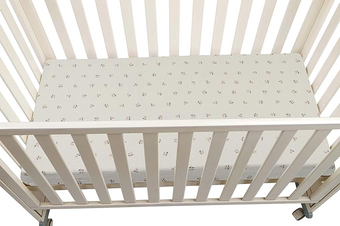 Onacosht Muslin Mini Crib Sheets, 39" x 27" Pack and Play Mattress Sheets Fitted for Pack N Play, Soft Cotton for Boys Girls, 2 Pack, Pink Floral