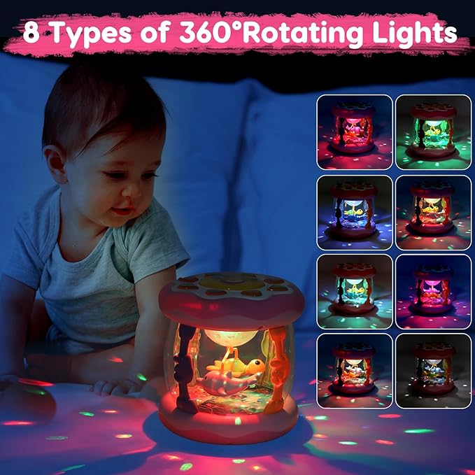 Baby Girls Toys 0-6 Months Ocean Projector Rotating Musical Light Up Tummy Time Toy Infant Aquarium 0-3 4 5 6 7 8 9 Months Crawling Toys Babies 6-12 Month Girl 1 Year Old Birthday Newborn Shower Gifts