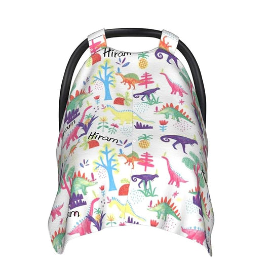 Personalized Dinosaur Baby Car Seat Cover for Boys, Customized Baby Name Carseat Covers, Opening Nursing Cover Breastfeeding Scarf for Infant, Stroller Canopy Carseat Canopies for Newborn