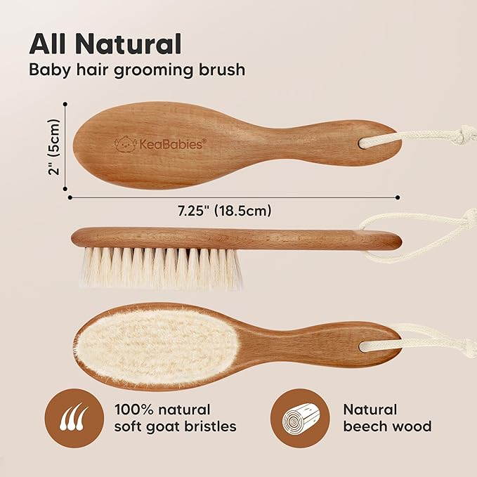 Wooden Baby Hair Brush for Toddler Girls, Boys - Cradle Cap Brush for Babies, Soft Goat Bristles, Perfect Gentle Scalp Newborn Comb for Infant, Girls, Boys, Bath Essentials(Dark Walnut, Regular)