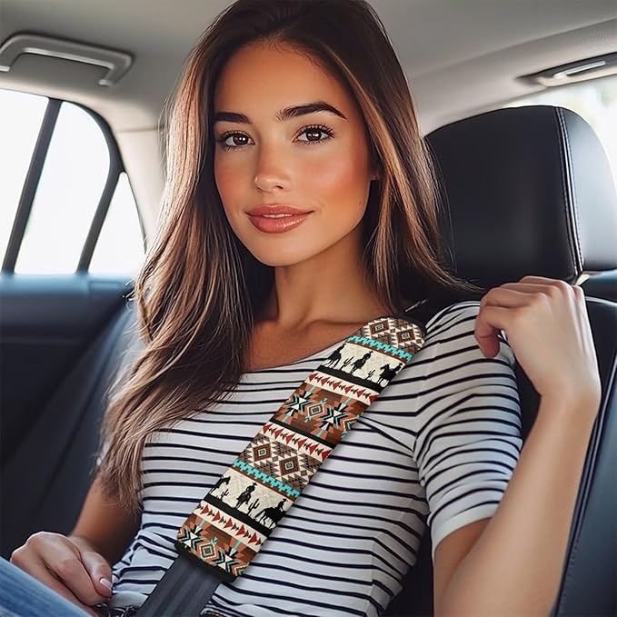 Navajo Car Seat Shoulder Strap Pads 2 Pieces Cowboy Shoulder Protectors Cactus Car Auto Accessories Universal Seat Belt Covers Cushion Suitable for Car Seat Belt Backpack Shoulder Bag