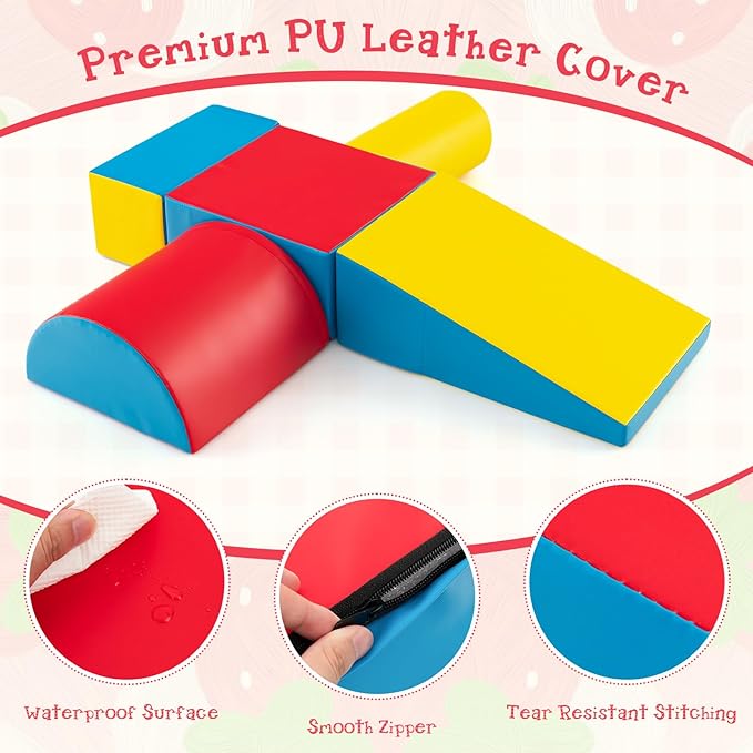 Costzon Climbing Toys for Toddlers, 5 Pieces Soft Foam Block Play Structures Infants Climbers for Child Development, Waterproof Indoor Crawl and Climb Foam Play Set for Kids Preschool Baby