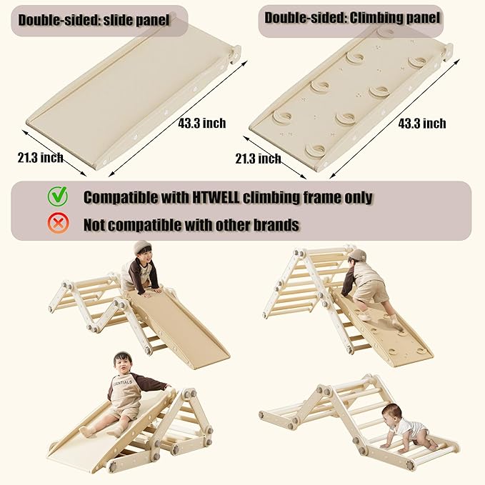 Slide Compatible Toddler Climbing Toys,Plastic Kids Pikler Triangle Set,Multifunction Foldable Indoor Kids Gym(Gray)