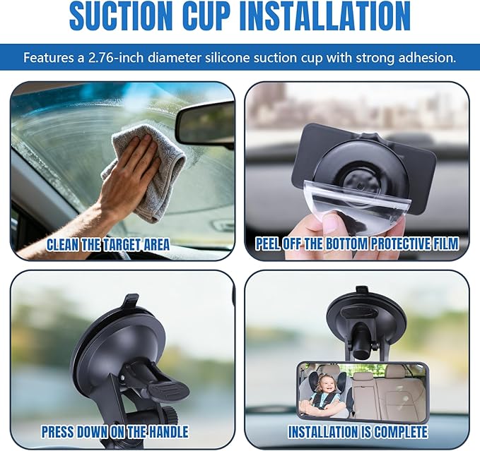 Baby Car Mirror with Suction Cup, 4.4"×2" Rectangular HD Glass Interior Rear View Mirror, 360° Rotation Adjustable Baby Rear Facing Mirrors for Windshield, Universal Car Accessories