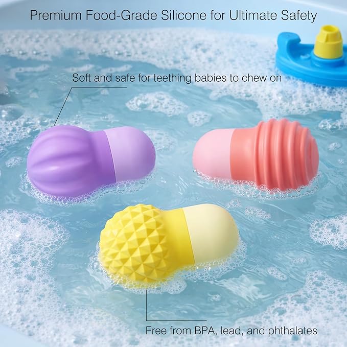 Sensory Squeezing Water Bath Toys for Toddlers,6PCS Bath Tub Pool Floating Toys for Babies Kids 1-3，Textured Fidget Toys Stocking Stuffers Gifts for Boys Girls Ages 1+