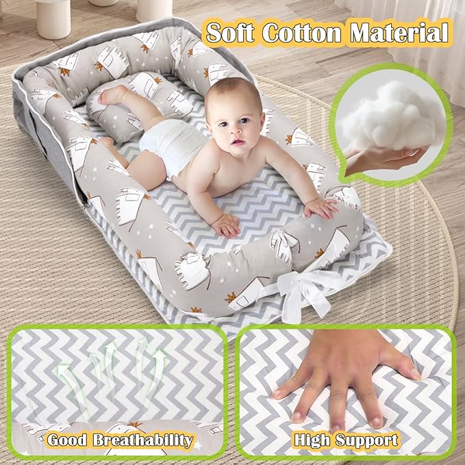 Baby Lounger for Newborn, Portable Infant Lounger for 0-24 Months Newborn, Home Travel Dual-Purpose Baby Nest (Elephant Grey)