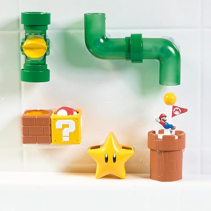 My Mario Pipes Playset by TOMY Toomies - Pouring Toddler Water Toys for Bath or Pool with Suction Cups - Officially Licensed Mario Toys - Ages 2 Years and Up