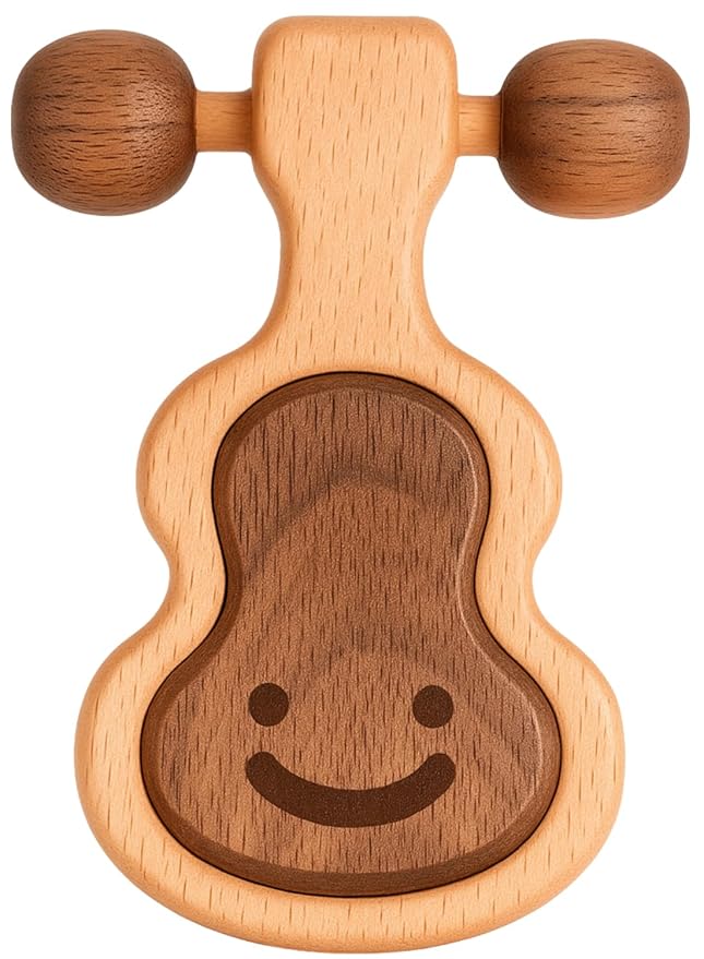 HippoToys Handcrafted Wooden Baby Rattle | Natural Teething Toy | Montessori Sensory Developmental Toy | Non-Toxic Organic Baby Toy | Newborn Infant Baby Boy Girl Gift 0-12 Months