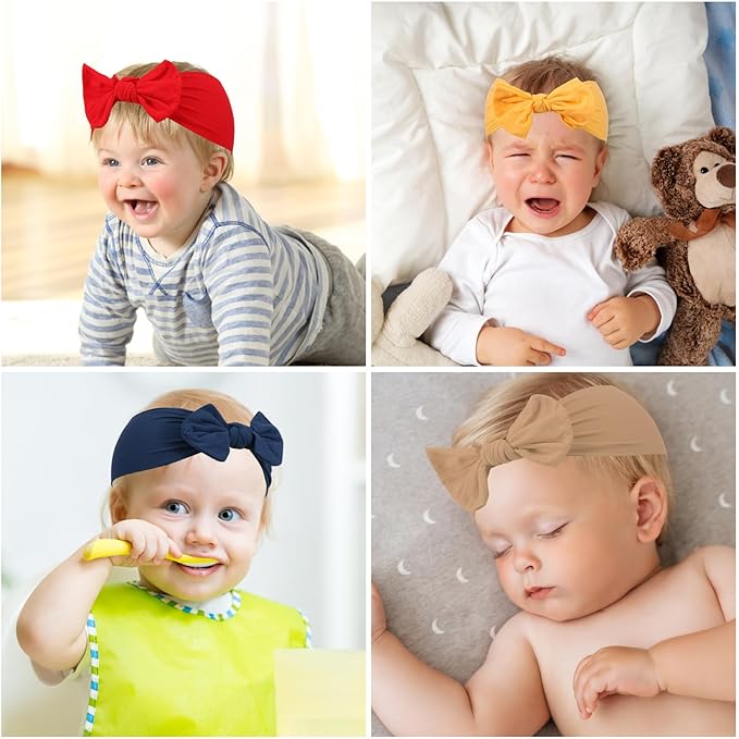 31 PCS Baby Girl Hair Bows, Super Stretchy Soft Nylon Baby Bows Headbands Set, for Newborn Infant Toddler 0-6 6-12 Months, Elastic Bow Hair Accessories Multi-Color, Shower Gift