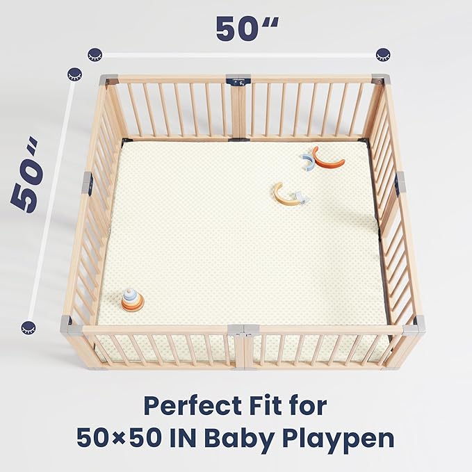 Huloo Sleep Baby Floor Play Mat for Playpen, Extra Thick 50"x50" Padded Mat with Ultra Soft 3D Minky Dot & Removable Washable Cover, Non-Slip & Safe for Crawling,Tummy Time,Infant/Toddler(Cream)