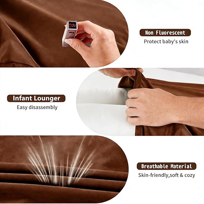 Baby Lounger 0-24 Months 100% Cotton-Snuggle Cozy Me Lounger,Soft & Breathable Baby Lounger for Newborn Play Mat,Infant Babies Essentials Gifts,Coffee(Lounger Cover Included)