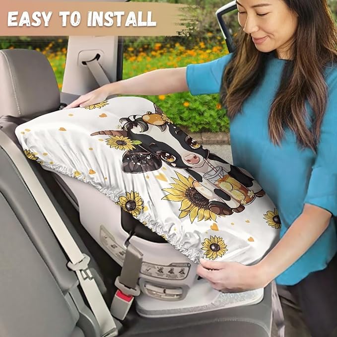 XYZCANDO Cow Print Insulated Car Seat Cover for Baby Cute Baby Car Seat Shade Cover Dustproof Car Seat Sun Cover for Baby Easy to Install Car Seat Covers for Babies Girl Gift for Wife