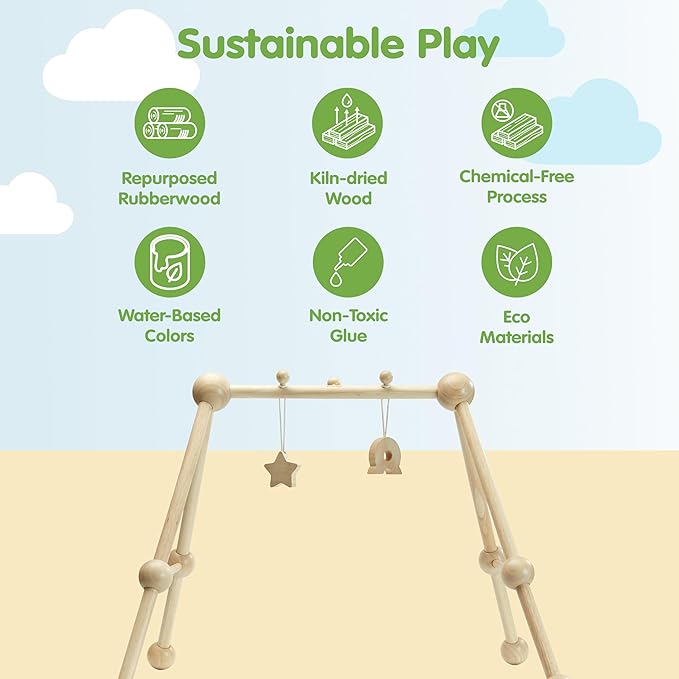 PlanToys® Wooden Baby Gym | Montessori Baby Activity Center | Eco-Friendly Infant Play Gym with Sturdy A-Frame Design | Non-Toxic Baby Play for Tummy Time & Sensory Development