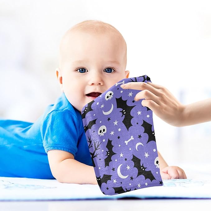 Newborn Face Towel Halloween Bats Skull Soft Cotton Baby Washcloths 11.8 x 11.8 Inch Infants Girls Boys Muslin Burp Cloths 5 Pack