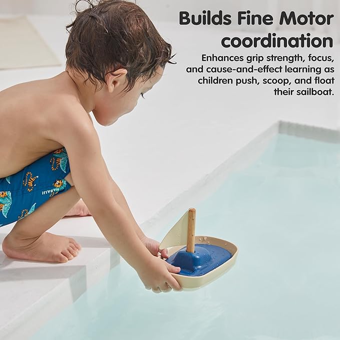 PlanToys® Sailboat Wooden Bath Toy | Eco-Friendly Floating Boat for Kids | Promotes Fine Motor Skills & Imaginative Play | Sustainable Birthday Gift for Bathtime Fun