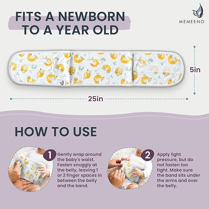 MEMEENO Baby Belly Band for Gas & Colic Relief - Heated Tummy Wrap for Newborns, Sleep Fox