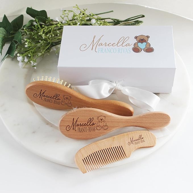 Custom Wooden Baby Brush Set | Personalized Wooden Baby Brush | Personalized Baby Gift Boys