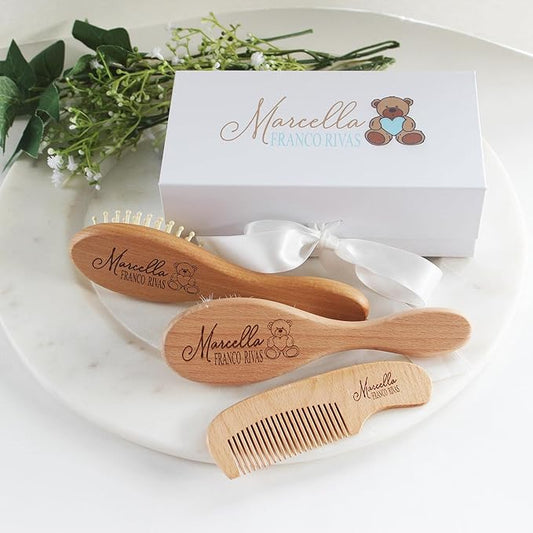 Custom Wooden Baby Brush Set | Personalized Wooden Baby Brush | Personalized Baby Gift Boys