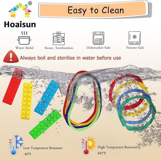 Sensory Chew Necklaces 12 Pack, Stretchy Chewy Necklace Sensory Toys for Kids with Autism, ADHD, Biting, Teething Needs, Silicone Blocks Chewing Toys for Boys Girls Adults Reduce Anxiety Fidget