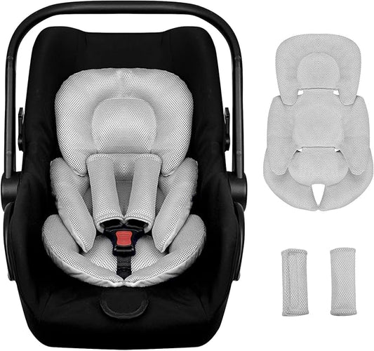 Infant Car Seat Insert for Newborn Girls Boys, Summer Mesh Baby Carseat Inserts with Strap Pads, Soft Reversible Baby Car Seat Insert Cushion Pad for Stroller, Bouncer, Swing, High Chair, Gray