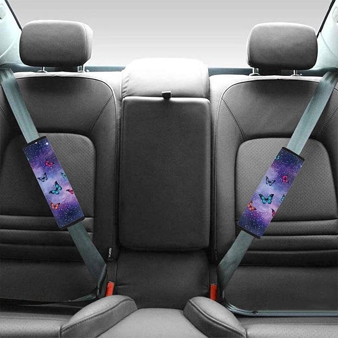AFPANQZ 2PCS Car Seat Belt Cover Pads Cushion Galaxy Butterflies Safety Seatbelt Pad Head and Neck Support Adjustable Driver Shoulder Protection Luggage Bag Strap Pad