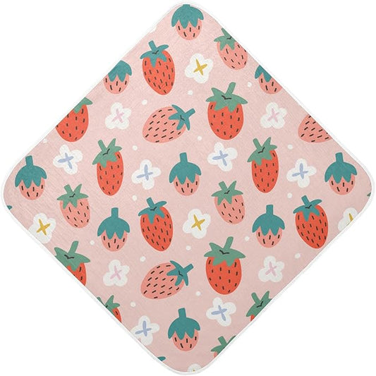 Pink Strawberry Baby Boys Girls Bath Towel Fruit Summer Hooded Towels Newborn Toddlers Organic Cotton Washcloths Shower Beach Towel 35 x 35 Inch