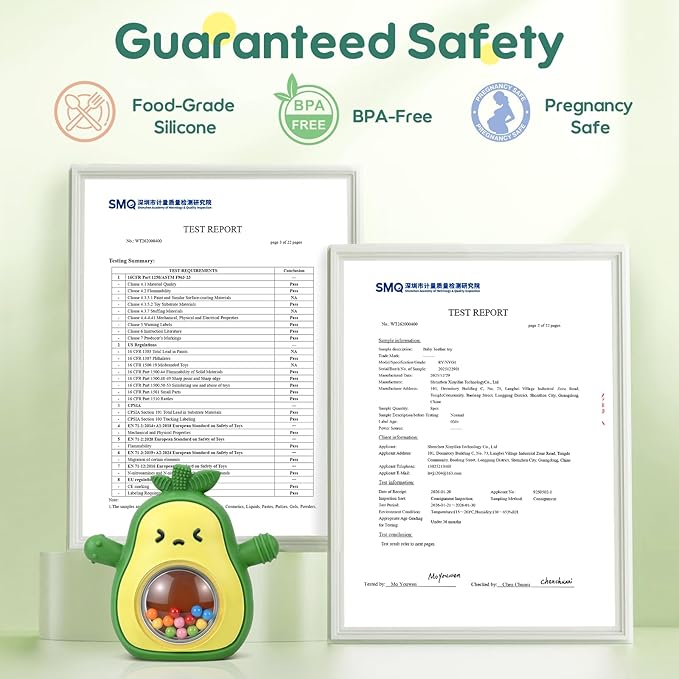 Avocado Baby Teething Toy with Rattle, BPA-Free Silicone Teething Mitten for Babies 3-6 6-12 Months, Anti-Drop Wrist Glove Teether for Teething Relief, Perfect Baby Gifts & Baby Toys