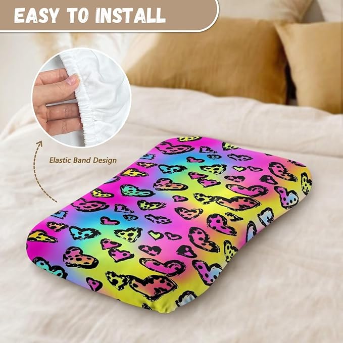 Leopard Longer Cover for Baby Boys and Girls, Rainbow Hearts Snuggle Me Covers for Newborn Infant Nest Slipcover, 21.3“ X 31.5”