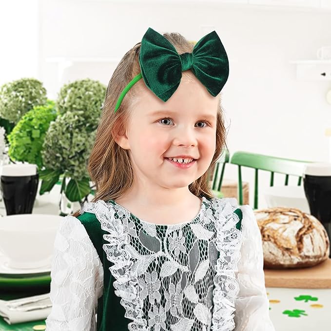 YanJie St. Patrick's Baby Headbands Green Velvet Bows Shamrock Clover Hair Accessories for Newborn Infant Toddler Girls