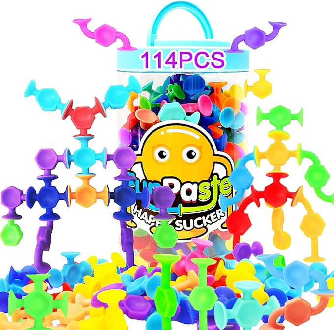 114pcs Suction Cup Bath Toys for Kids, Travel Essentials for Toddlers, Classroom Fidget Sensory Montessori Toy for 2-4, Stocking Stuffers Bathtub Toys for Ages 3-8 Boys Girls Autism