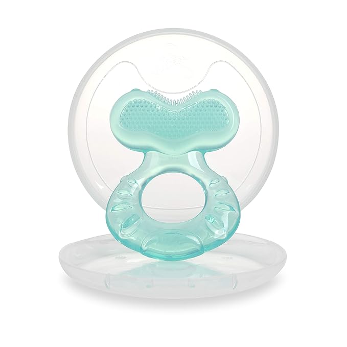 Nuby Silicone Teethe-EEZ Teether with Bristles, Includes Hygienic Case, Aqua