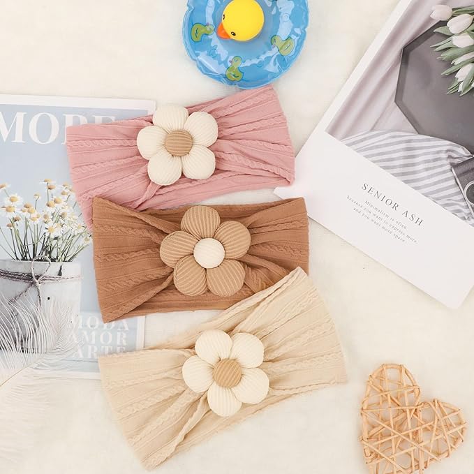 AQOKKA Baby Flower Headbands Nylon Baby Girl Headbands Soft Handmade Hairbands Toddler Hair Accessories for Girls Baby Newborn Infant Kids