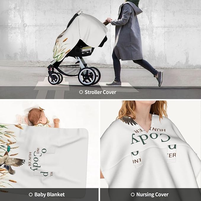 Personalized Baby Car Seat Canopy with Name – Wild Duck Theme, Custom Minky Nursing Cover for Boys & Girls, Soft Stroller Cover for Infants & Newborns, Carseat Canopy for Breastfeeding