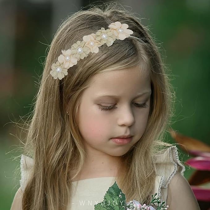 Baby Girl Flower Headbands Set, 3pcs Elastic Nylon Floral Hair Band, Bows Wrap for Infant Newborn Toddler