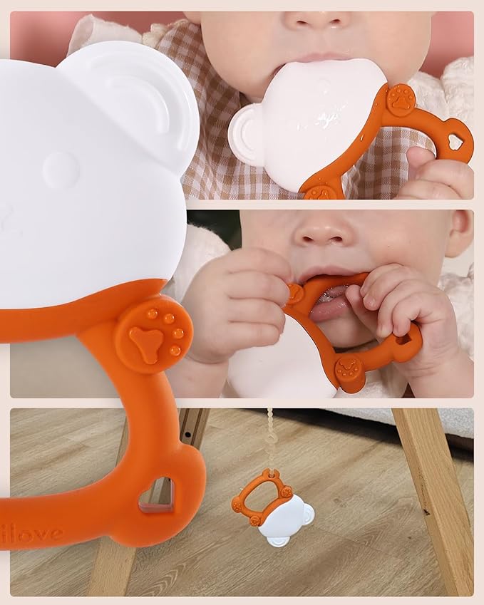 Water-Filled Freezable Baby Teether – Cooling Teething Toy for Babies 6+ Months, Gentle Comfort for Sore Gums, Includes Reusable Freezer Bags – Bear Orange