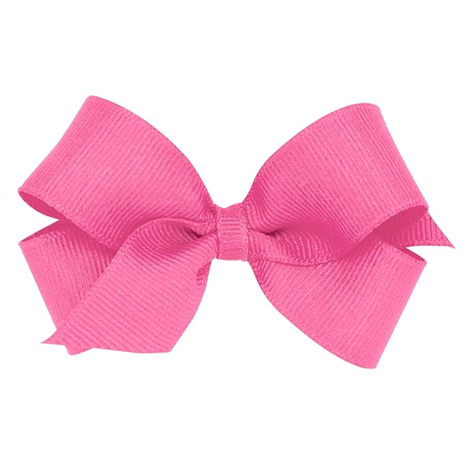 Wee Ones Girls' Classic Grosgrain Hair Bows with Plain Wrap Center, No-Slip Hair Clip, Handmade, Hot Pink, Mini