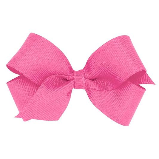 Wee Ones Girls' Classic Grosgrain Hair Bows with Plain Wrap Center, No-Slip Hair Clip, Handmade, Hot Pink, Mini