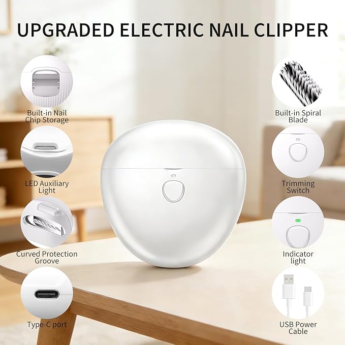 Automatic Nail Clipper for Baby, Electric Nail Trimmers with LED Light & 2 Speeds 2026 Upgraded USB Rechargeable Fingernail Trimmer with Clip Storage Safe for Seniors