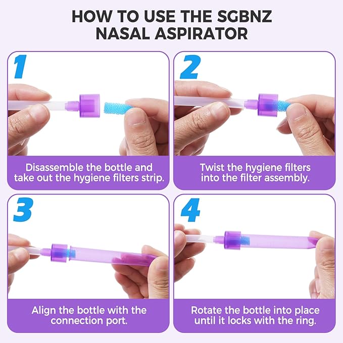 Nasal Aspirator for Baby with 20 Hygiene Filters Nose Sucker, Reusable Infant Nose Cleaner, Easy to Use and Clean, Custom-Sized for Newborns Nasal -Portable for Both Travel and Home Use-Purple