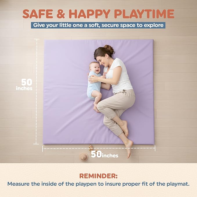 Motherly Haven Play Mat Cover Only – Fits 50x50x1 Rollable Foam Floor Mat for Babies – Waterproof, Easy to Clean Replacement Cover for Tummy Time & Crawling –Purple