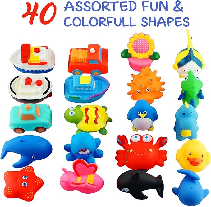 Dimple Set of 40 Floating Bath Toys, Sea Animals Squirter Toys for Boys & Girls, Assorted Sea Animals Friends, Squeeze to Spray! Tons of Fun, Great for Kids & Toddlers