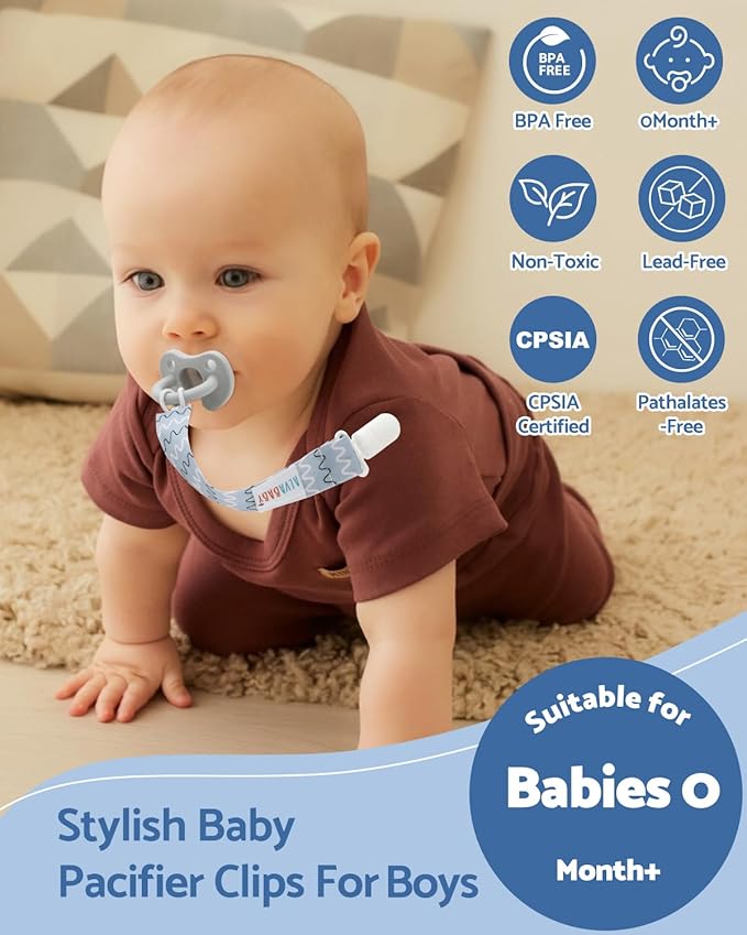 ALVABABY Baby Pacifier Clips Paci Universal Holder Leash Pacifier Clip Binky Holder for Teether Soothie 8 Pack 8DP12A