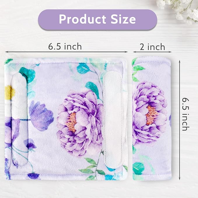 Carseat Strap Covers for Babies, Soft Seatbelt Covers for Kids, Reversible Baby Car Seat Strap Covers, Size: 6.5 x 6.5 inch, for Baby Car Seat, Stroller, Swing, High Chair, Purple Flower