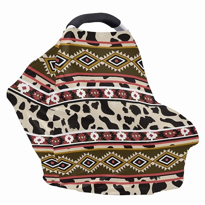 Aztec Cow 5-in-1 Cover Privacy for Breastfeeding Baby Car Seat, Carrier, Stroller, High Chair, Shopping Cart, Lounger Canopy - Newborn Essentials, Nursing Top