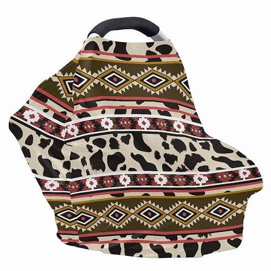 Aztec Cow 5-in-1 Cover Privacy for Breastfeeding Baby Car Seat, Carrier, Stroller, High Chair, Shopping Cart, Lounger Canopy - Newborn Essentials, Nursing Top