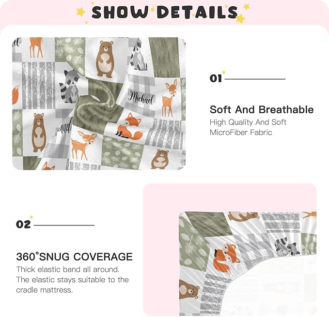Personalized Pack 'n Play Sheets - Custom Baby Crib Sheets for Boys & Girls, Fitted Sheet with Soft, Breathable Woodland Animals Material