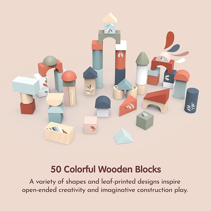 SPEEDY MONKEY Wooden Building Blocks Set 50 Pieces | Stacking Construction Blocks Toy | Educational STEM Learning Toys for Toddlers & Kids | Preschool Creative Building Play Set