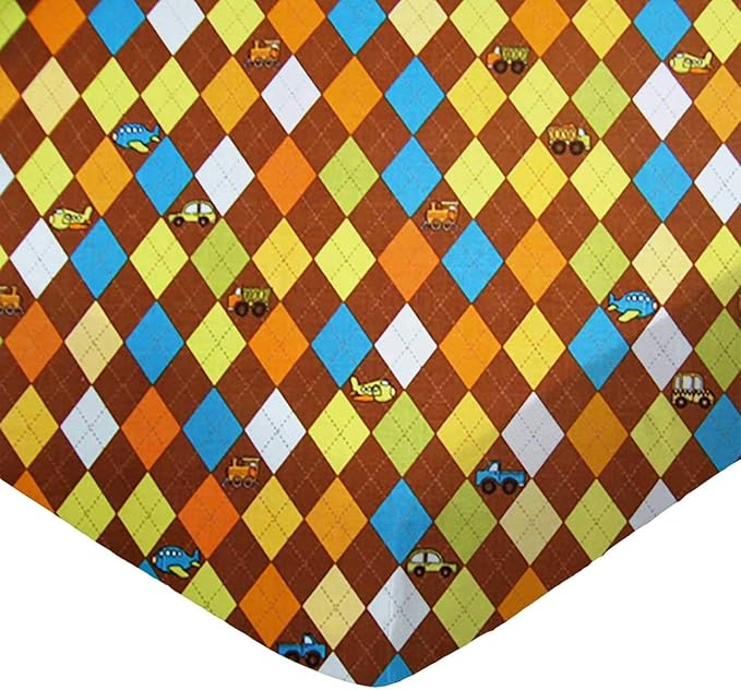 SheetWorld Baby Fitted Playard Sheet 24 x 42 inches, 100% Cotton Woven Sheet, Unisex Boy Girl, Argyle Brown Transport Made in USA, Compatible with Travel Crib