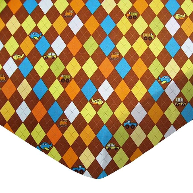 SheetWorld Fitted 100% Cotton Percale Pack N Play Sheet Fits Graco Square Play Yard 36 x 36, Argyle Brown Transport, Made in USA